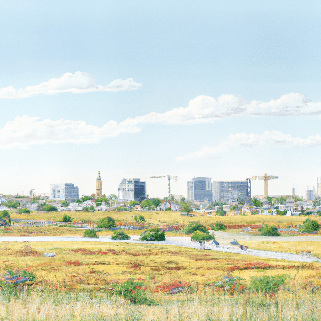 construction site of industrial buildings, round rock texas skyline, industrial park with modern facilities