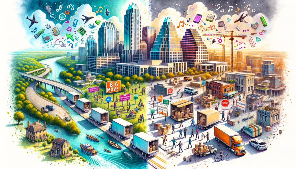 **DALL·E Prompt:** Create a vibrant and dynamic illustration that contrasts the spirit of Austin, Texas, against the backdrop of a corporate move. On one side, showcase Oracle's headquarters being packed up into moving trucks, with signs pointing towards Nashville, Tennessee, under a banner that reads "Oracle's Big Move." The scene should include visual elements of strategic business decisions, such as tax incentive symbols and healthcare symbols, subtly indicating Oracle's new focus and the financial benefits of their relocation. On the opposite side, capture the essence of Austin's resilience and vibrancy. Illustrate a bustling, colorful Austin cityscape filled with signs of a thriving tech scene, green spaces, and local landmarks like the University of Texas tower and Lady Bird Lake. Include representations of new companies moving in, construction cranes building new office spaces, and a diverse group of people engaging in innovative activities, symbolizing the city's strong job market and commitment to sustainability. Overlay the Austin scene with musical notes, a guitar, and tech gadgets to emphasize its status as a tech hub and cultural haven. In the middle, bridge the two scenes with a large, heart-shaped silhouette of Texas, with Austin at its center, radiating energy lines outward. This heart symbolizes the core message of the article: despite Oracle's departure, Austin's heart beats stronger than ever, driven by community, innovation, and a unique culture that keeps the city thriving and weird. Include a banner at the bottom with the text: "Austin's Future: Thriving Beyond Oracle's Departure. Keep it Weird, Keep it Wild, Authentically Austin."