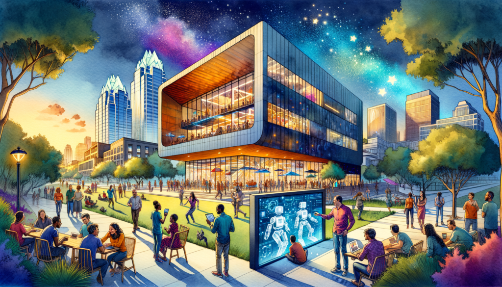 For the hero image of this article, envision a dynamic and visually captivating scene that encapsulates the spirit of innovation and community growth in East Austin, centered around the HICAM project. The image should communicate the essence of technological advancement, local pride, and Austin's unique culture. **Scene Description:** The foreground of the image showcases a sleek, modern facade of the HICAM building at 6201 Quinn Luke Trl, with its glass exterior reflecting the vibrant East Austin surroundings. A digital display embedded in the building's architecture scrolls through animations of robotics and advanced manufacturing concepts, symbolizing the cutting-edge technology being developed within. In the immediate vicinity, a diverse group of people—ranging from tech enthusiasts, local entrepreneurs, to families—gather in an open, communal space adorned with interactive tech installations. These installations provide hands-on experiences with robotics and futuristic manufacturing techniques, inviting community engagement and curiosity. The background captures the iconic Austin skyline juxtaposed with the lush, green landscape of East Austin, blending urban innovation with natural beauty. The sky above transitions from day to night, dotted with stars, hinting at the "aim for the stars" ambition of the HICAM project and its potential to propel Austin into the future. To the side, a vibrant mural that reads "The Future is Now: HICAM" in bold, artistic letters adds a touch of local artistry and serves as a photo-op spot for visitors and Austinites, symbolizing the community's embrace of the project. **Visual Elements:** - **Modern Architecture:** The HICAM building is depicted with a futuristic design, emphasizing innovation and forward-thinking. - **Interactive Tech Installations:** Represent the project's focus on robotics and advanced manufacturing, making technology accessible and engaging. - **Community Gathering:** A mix of individuals and families illustrates the project's wide appeal and potential to bring together different facets of the Austin community. - **Austin's Skyline and Nature:** Showcases the city's balance between urban development and natural beauty, highlighting the unique setting of East Austin. - **Vibrant Mural:** Embodies Austin's artistic spirit and the community's enthusiasm for the HICAM project. **Overall, the hero image conveys a message of optimism, innovation, and community, inviting Austinites to be part of a transformative journey into the future, right in their backyard.**