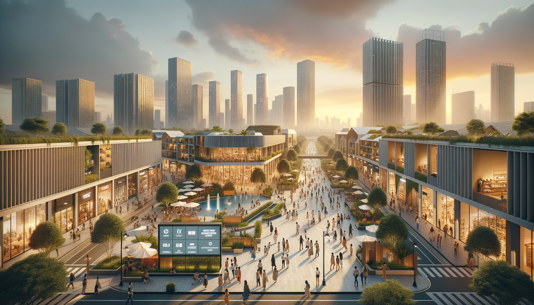 The hero image for this article could capture the essence of Austin's vivacity and the exciting promise of Grace Plaza Retail. Picture this: The image is set during the golden hour, casting a warm, inviting glow over the bustling intersection of Wells Branch Parkway and Dessau Road. In the foreground, an artist's vibrant, life-like rendering of Grace Plaza Retail stands proudly, its modern and inviting architecture drawing the eye. The plaza is buzzing with activity; people of all ages and backgrounds are depicted exploring the space, with some carrying shopping bags adorned with the logos of future tenants, hinting at the variety of retail offerings. Above the plaza, the project's name, "Grace Plaza Retail," is emblazoned in stylish, bold letters, with smaller text announcing "The Future of Shopping in ATX" beneath it. Around the plaza, the surrounding Austin landscape is alive with energy. Greenery lines the streets, and the distant Austin skyline is visible, symbolizing the city's growth and the plaza's role in its vibrant community. Pedestrians are shown engaging with interactive outdoor installations, highlighting the project's emphasis on community interaction and cultural integration. Digital screens within the plaza tease upcoming events and grand opening specials, creating a sense of anticipation. In one corner, a small group gathers for what appears to be an outdoor yoga class, showcasing the plaza's commitment to communal and wellness spaces. The overall atmosphere is one of excitement, innovation, and community spirit, perfectly encapsulating the article's message about Grace Plaza Retail being a cornerstone of Austin's retail landscape. This dynamic and richly detailed image serves as an invitation to readers, beckoning them to learn more about this transformative project and its impact on the local shopping scene and community life.