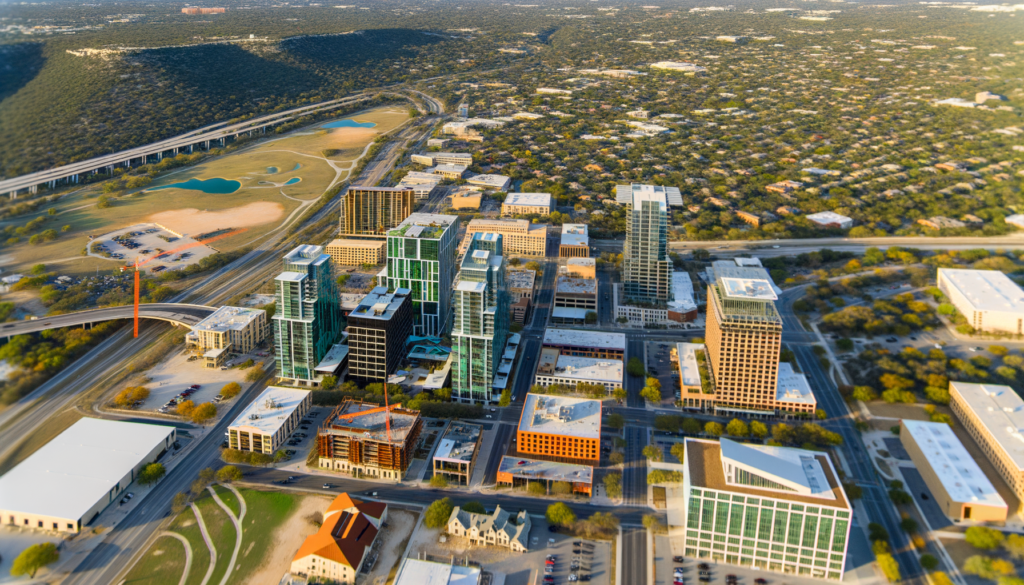 "Create an artistic visualization showcasing the vibrant energy and growth of the Austin-San Antonio corridor, with a focus on New Braunfals as a gem in the heart of the Texas Innovation Corridor. The image should blend modern architectural elements with traditional Texas symbols, illustrating the merging of innovation and heritage. Include a representation of Viking Capital's latest acquisition, the Villas at Sundance, as a central piece of this thriving landscape. Emphasize the sense of community, opportunity, and the bullish real estate market that makes this area a beacon for investors and residents alike. Incorporate subtle nods to Texas culture and the unmistakable Texas spirit that fuels the corridor's dynamism."